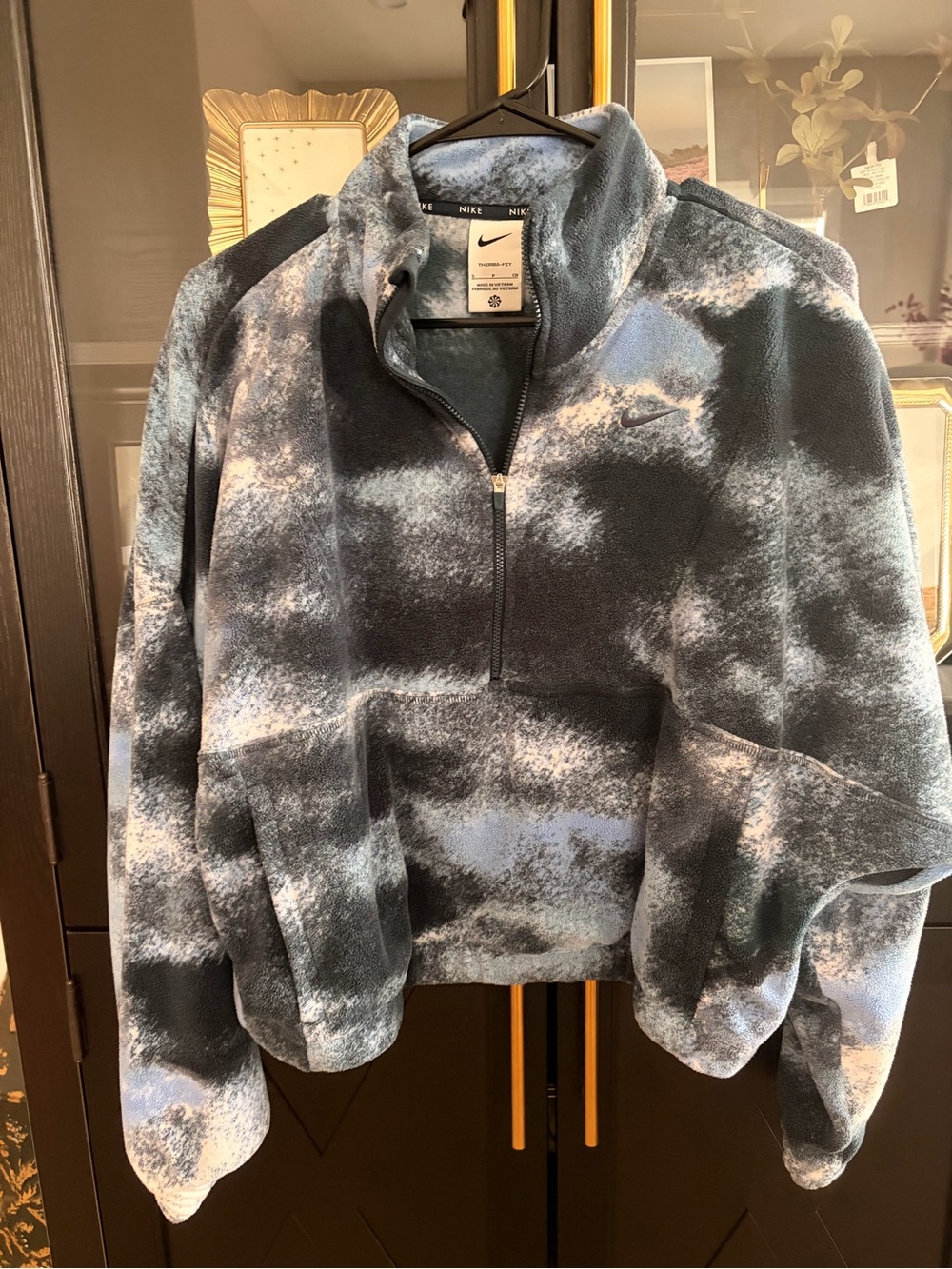 Nike Cloud-Pattern Half-Zip Pullover in Light Blue & Black